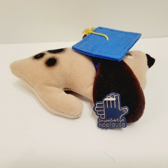 Vtg Graduation Dog Plush Toy By Applause With Blue Cap & Yellow Tassel - Picture 3 of 5